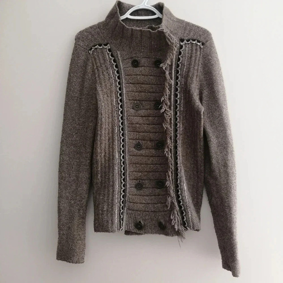 Free People Chenille Knit Double Breasted Cardigan Cuddle Bear Admiral Tan Small - Picture 4 of 16